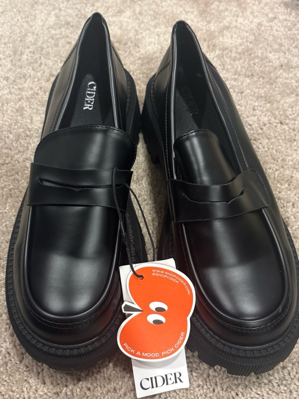 CIDER unisex Black Leather-Look Penny Loafers